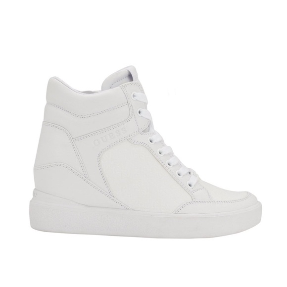 Guess Women's White High-Top Wedge Sneakers Size 7.5 - Picture 2 of 14